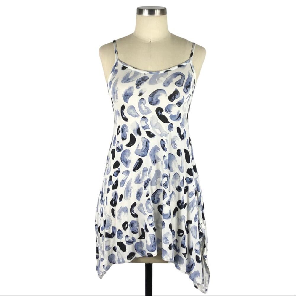LOGO LAYERS LORI GOLDSTEIN Blue White Dot Lagenlook Boho Long Tank Top Size XXS